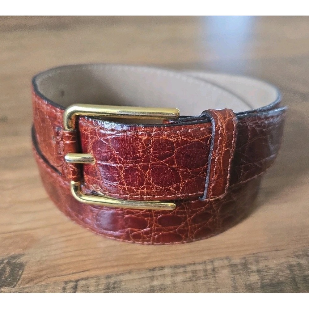 Vintage Cole-Haan Italy Genuine Leather Alligator Embossed Belt Small 25-29